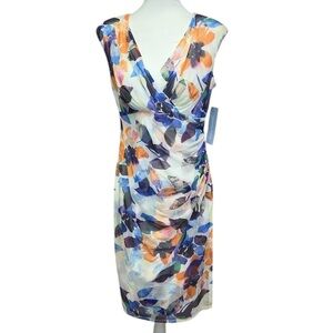 London Times Leaf Print Sheath Dress